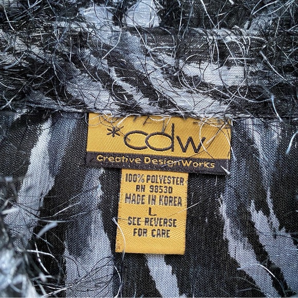 Long Sleeve Button Down Faux Feather Fringe Shacket Black White Women's Large - Picture 5 of 10